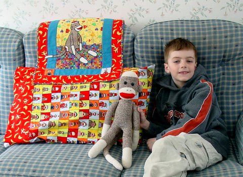 Chandler with his sock monkey ensemble